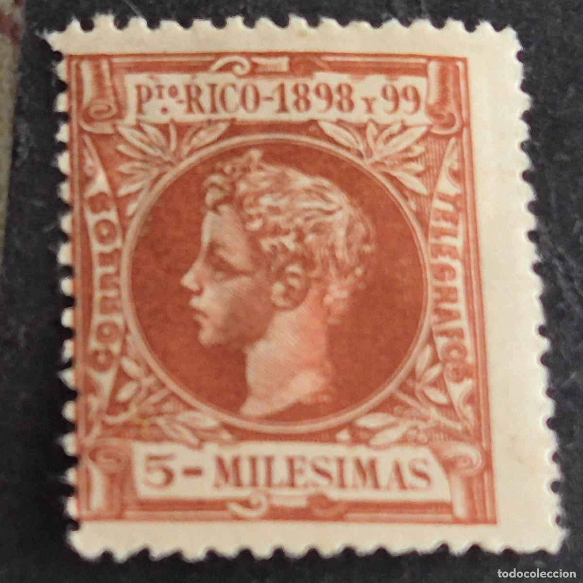 Sellos: ESPA&Ntilde;A, PUERTO RICO, 1898, ALFONSO XIII, EDIFIL 134*, NUEVO, GOMA, FIJASELLO, (LOTE AB)