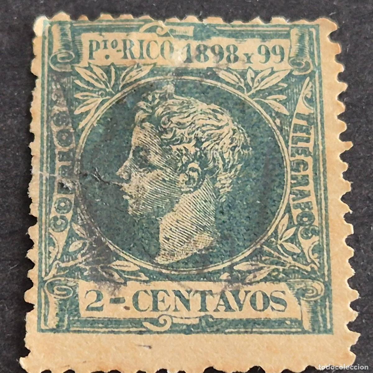 Sellos: ESPA&Ntilde;A, PUERTO RICO, 1898, ALFONSO XIII, EDIFIL 136, USADO, ROTURA REPARADA, (LOTE AB)