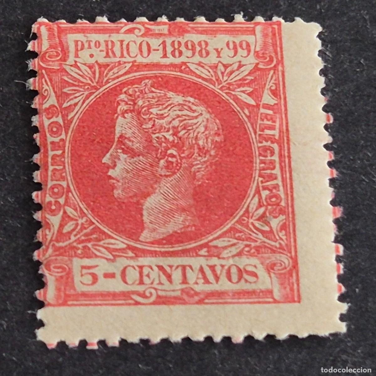 Sellos: ESPA&Ntilde;A, PUERTO RICO, 1898, ALFONSO XIII, EDIFIL 139*, NUEVO, GOMA, FIJASELLO, (LOTE AB)