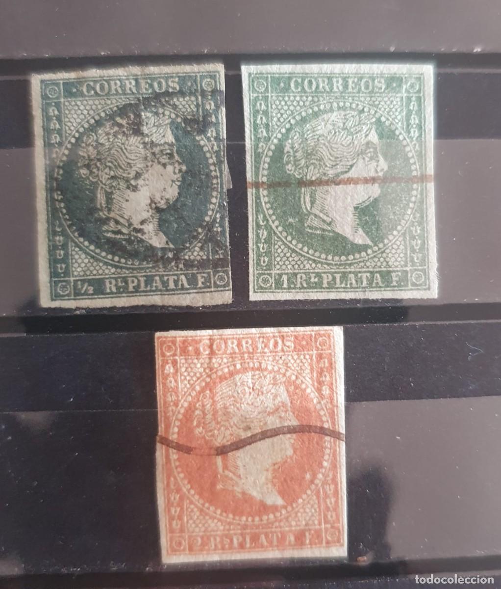 Sellos: SERIE COMPLETA EDIFIL 1 A 3 CUBA 1855 ISABEL II FILIGRANA LAZOS