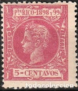Sellos: Puerto Rico Espa&ntilde;ol edf n&ordm;139 Rosa 5ct.Sello nuevo con leve charnela MH.Alfonso XIII.1898