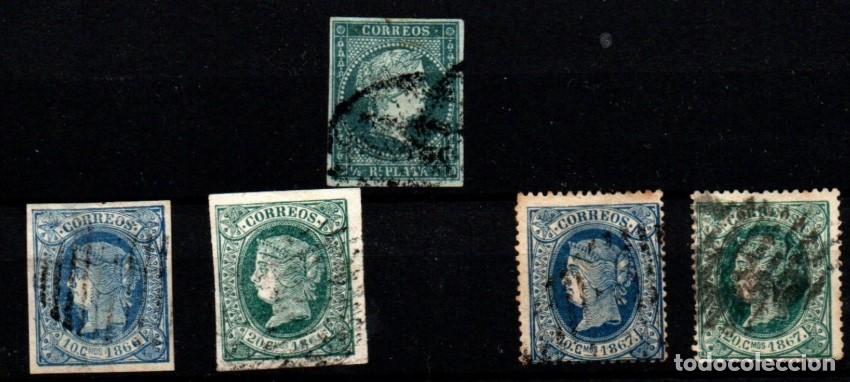 Sellos: Cuba n&ordm; 1, 14/15, 19/20. A&ntilde;o 1855/67