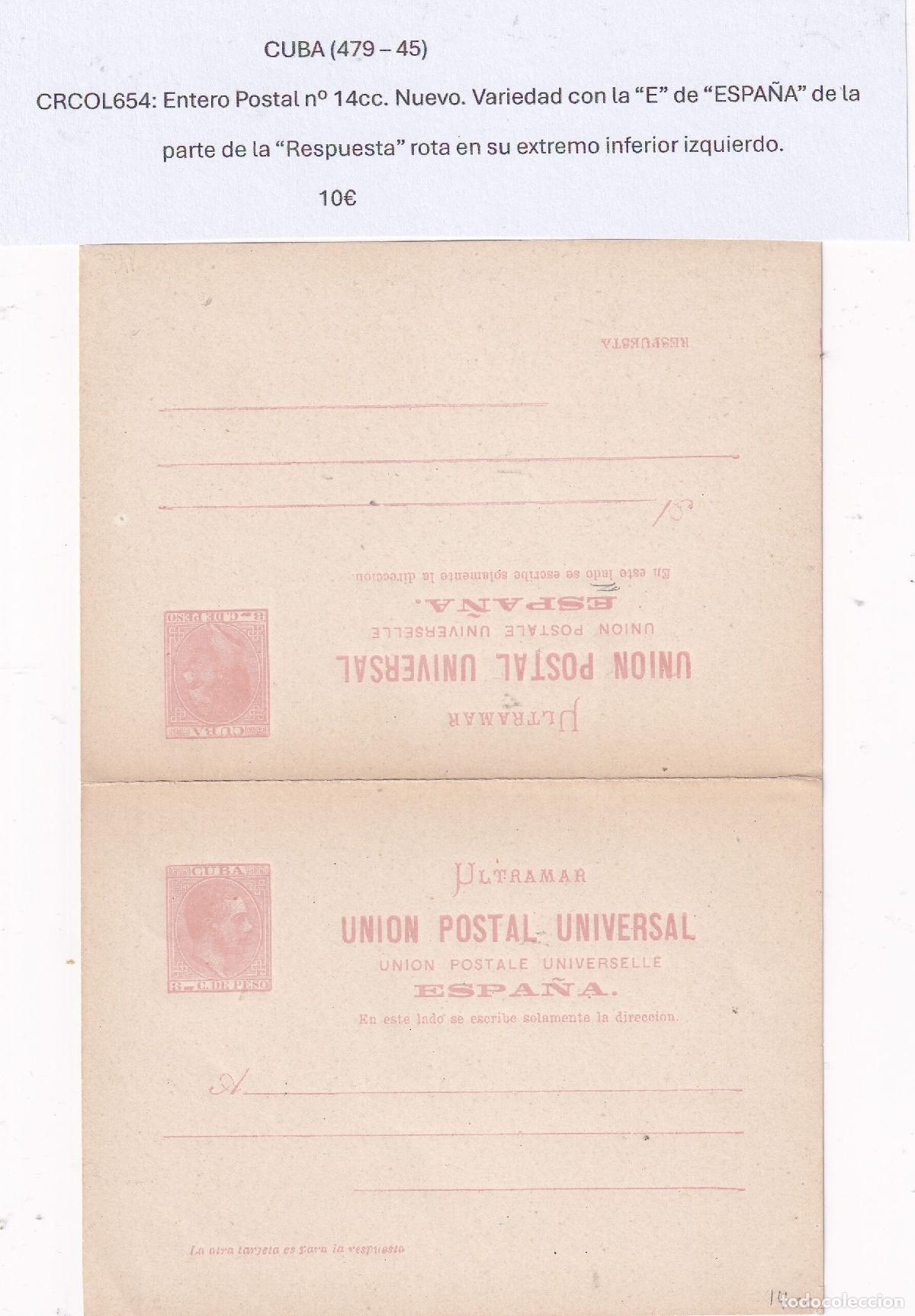 Sellos: CRCOL654 CUBA ENTERO POSTAL N&ordm; 14CC (VER DESCRIPCION EN FOTO)
