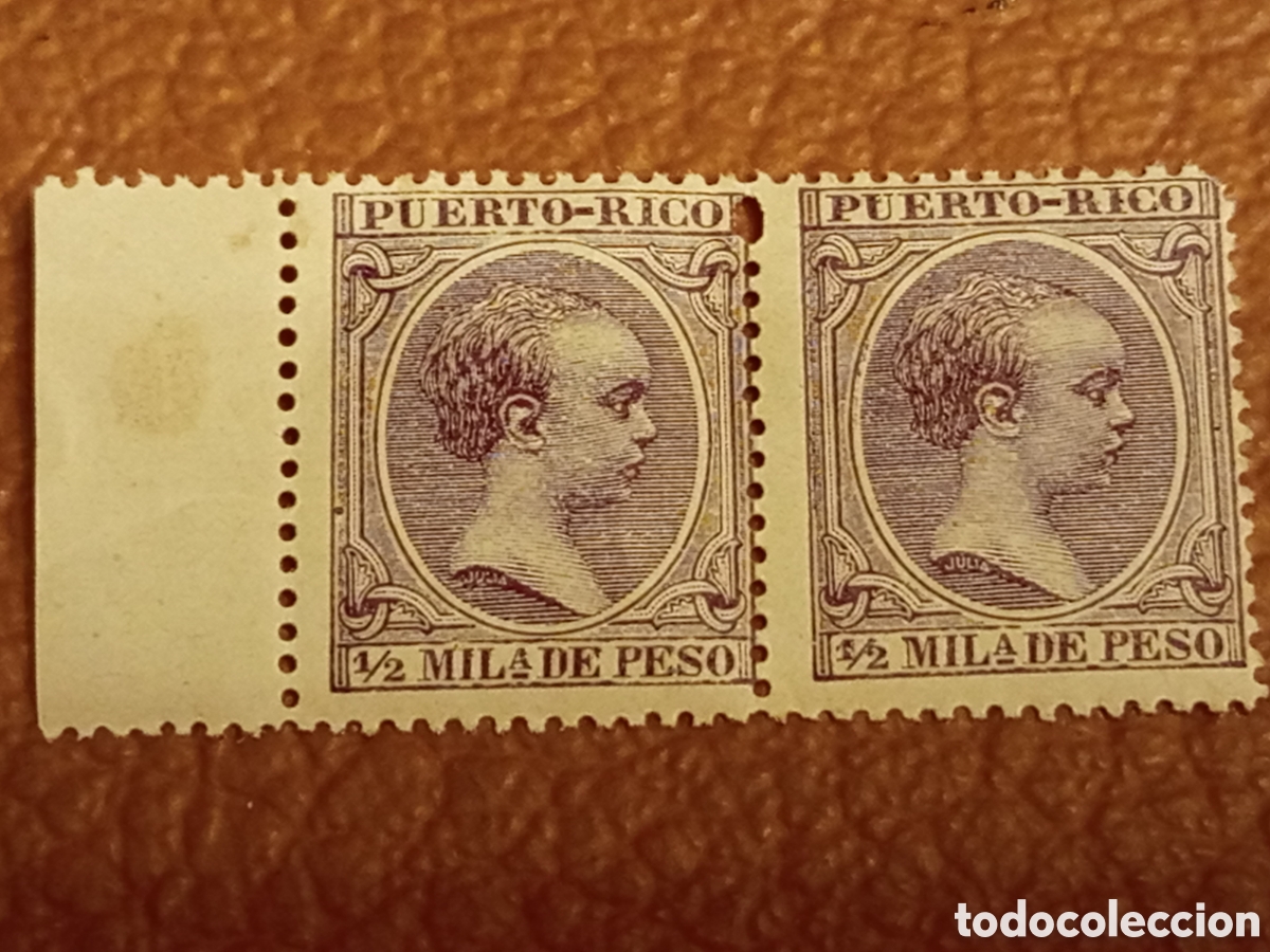 Sellos: Pareja Sellos Puerto Rico 1890 Edifil 92 Alfonso XIII 1/2 Mil&eacute;sima MNH