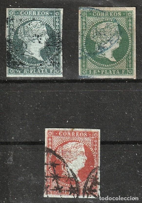 Selos: Antillas Espa&ntilde;olas edf n&ordm;1/3.Completa.Usada pero en buen estado.Filigrana lazos.Isabel II.1855
