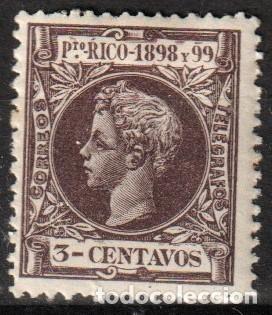 Sellos: Puerto Rico Espa&ntilde;ol edf n&ordm;137 Casta&ntilde;o oscuro 3ct Sello suelto nuevo con charnela MH.1898-99