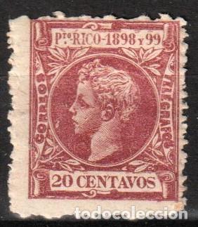 Timbres: Puerto Rico Espa&ntilde;ol edf n&ordm;144 Carmin oscuro 20ct.Nuevo con charnela MH.Alfonso XIII 1898-99