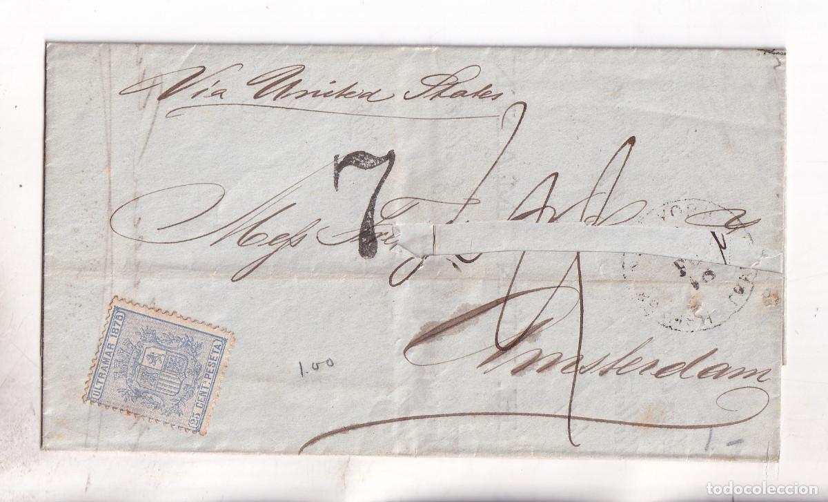 Sellos: CIRCULAR. HABANA. CUBA. A AMSTERDAM. 1875. RARA PERO CON EL NOMBRE RECORTADO