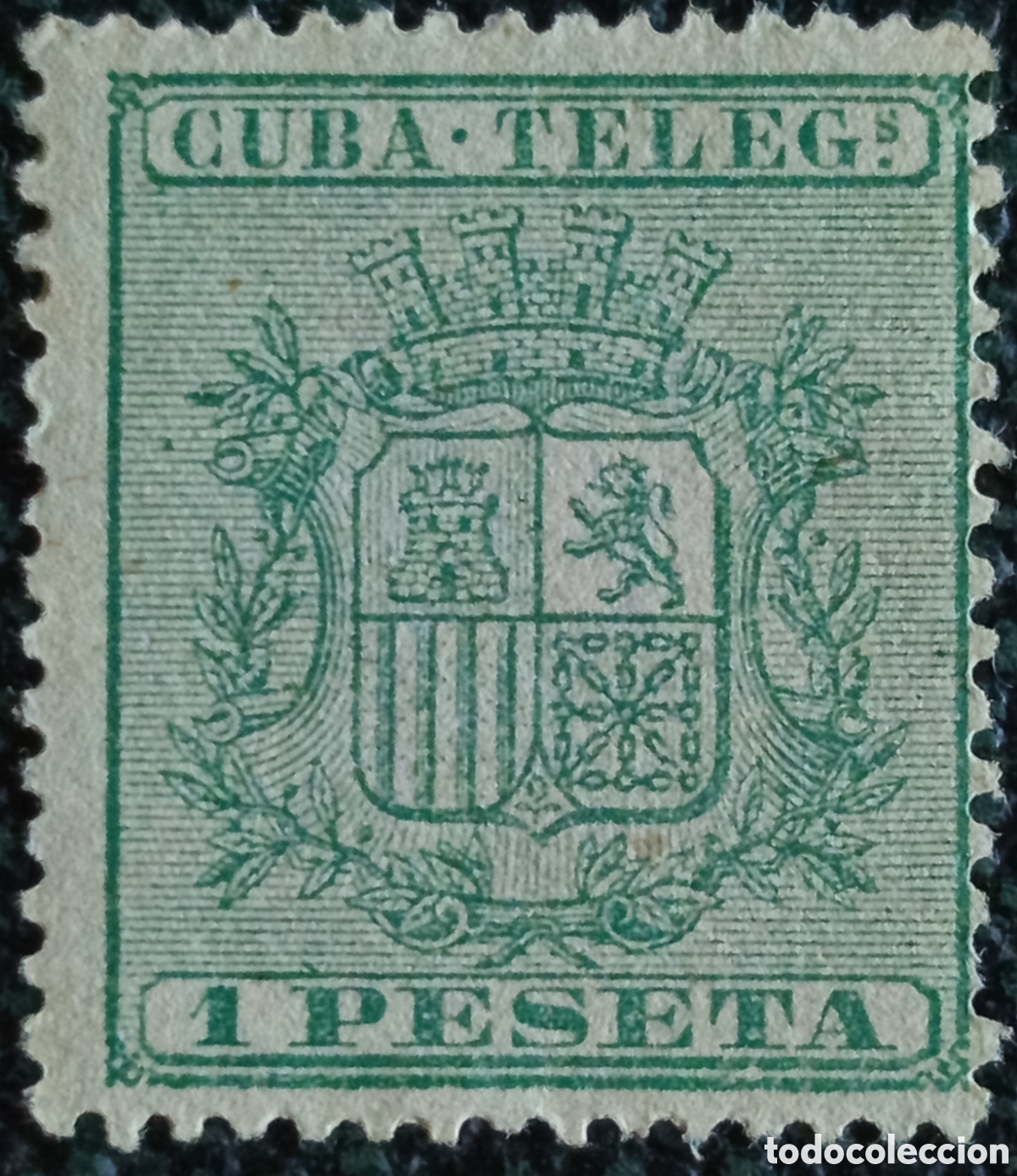 Sellos: Sello Cuba Tel&eacute;grafos 1 Peseta Verde 1888 Escudo Espa&ntilde;ol Edifil#17 Nuevo MH