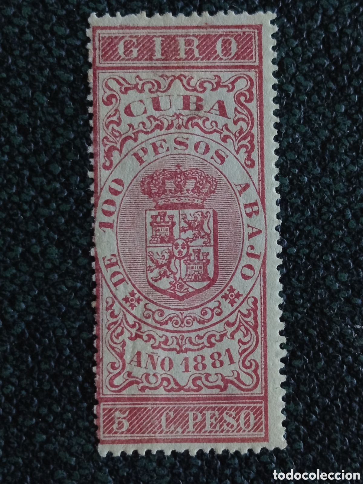 Sellos: Sello Cuba Giro Fiscal 5c Peso 1881 Escudo Espanol Forbin #14 Nuevo MH