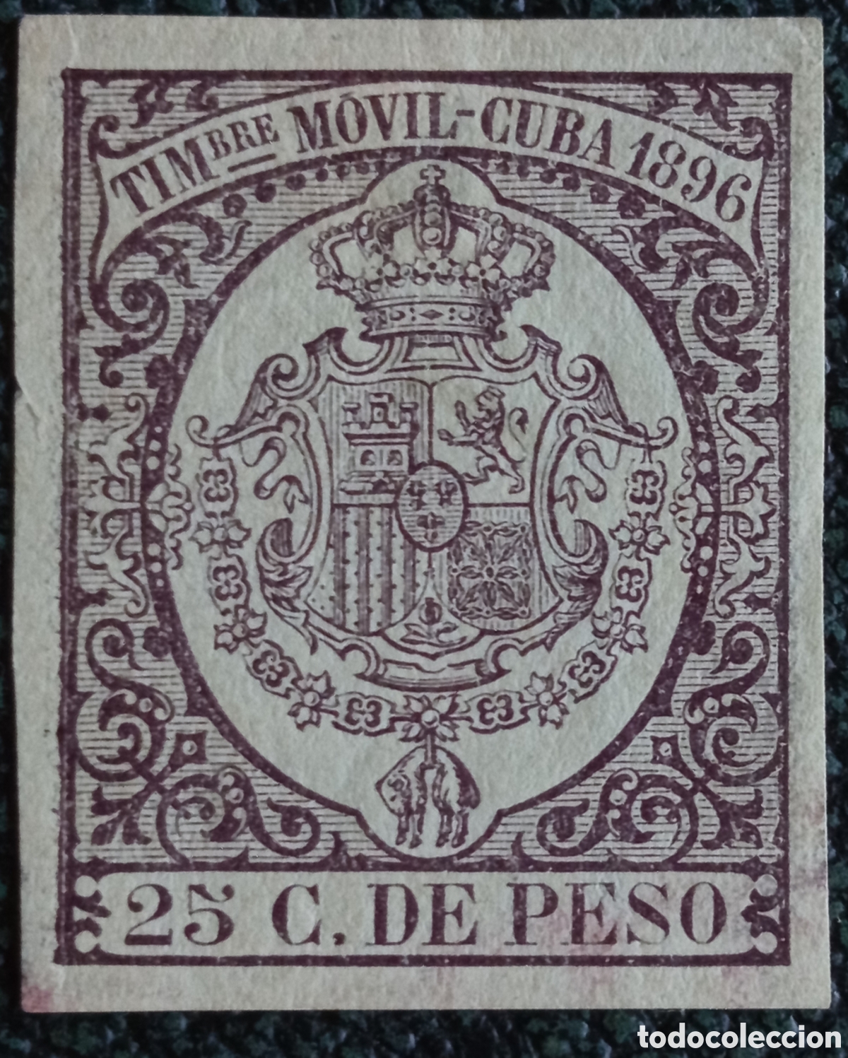 Sellos: Sello Cuba Timbre Movil 25c 1896 Sin Dentar Escudo Espanol Forbin #54 Nuevo MH
