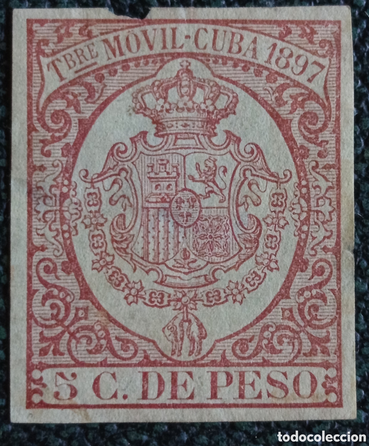 Sellos: Sello Cuba Timbre Movil 5c 1897 Sin Dentar Escudo Espanol Forbin #63 Nuevo MH