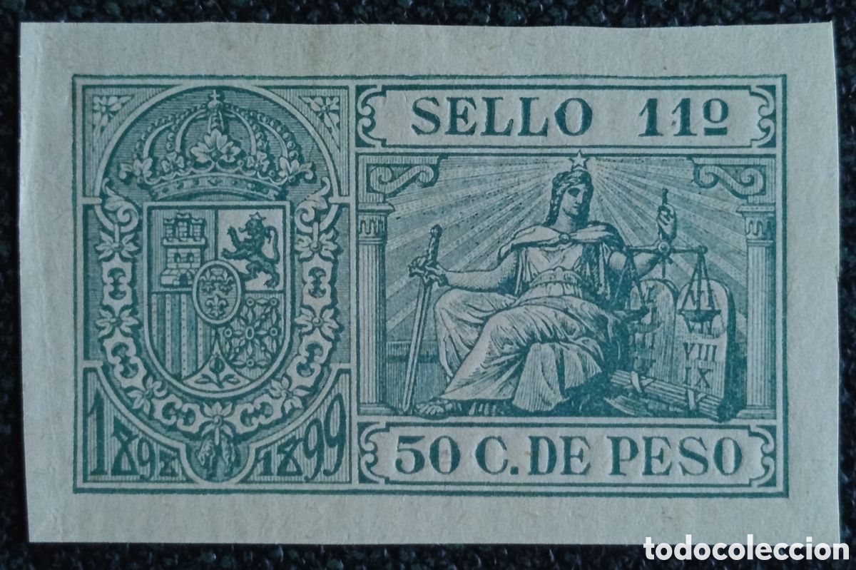 Sellos: Sello Cuba Papel Sellado 11&ordm; 50c 1898-1899 Justicia Forbin #95 Nuevo MH