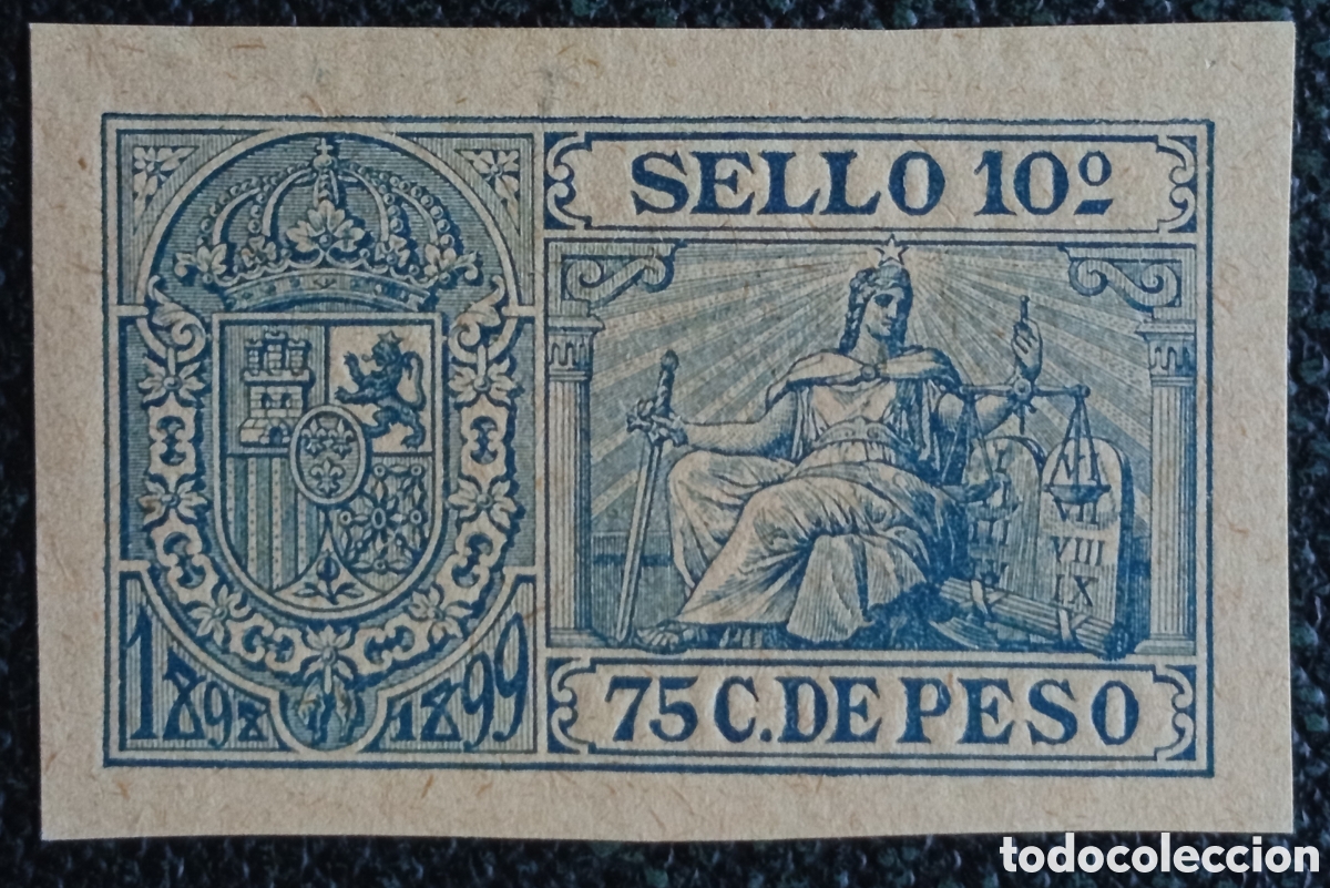 Sellos: Sello Cuba Papel Sellado 10&ordm; 75c 1898-1899 Justicia Forbin #96 Nuevo MH