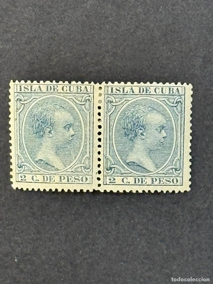 Francobolli: Cuba, Alfonso XIII, 1890, Edifil 113, en pareja, nuevos con fijasellos