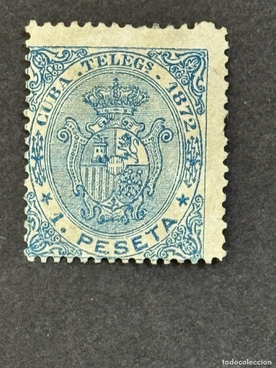 Sellos: Cuba, Escudo de Espa&ntilde;a, Cruz de Saboya, 1872, Telegrafos, Edifil 22, nuevo sin goma