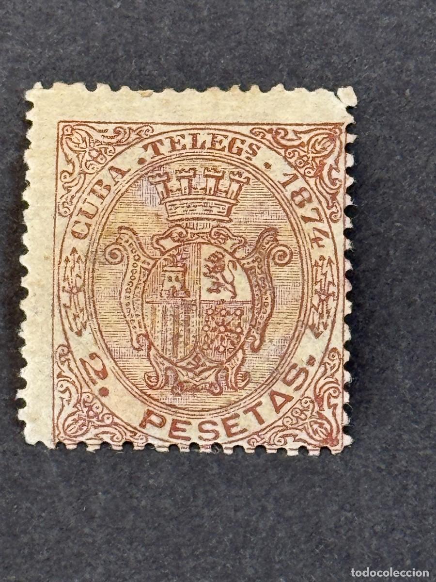 Sellos: Cuba, Escudo de Espa&ntilde;a, Cruz de Saboya, 1874, Telegrafos, Edifil 30, nuevo con fijasellos