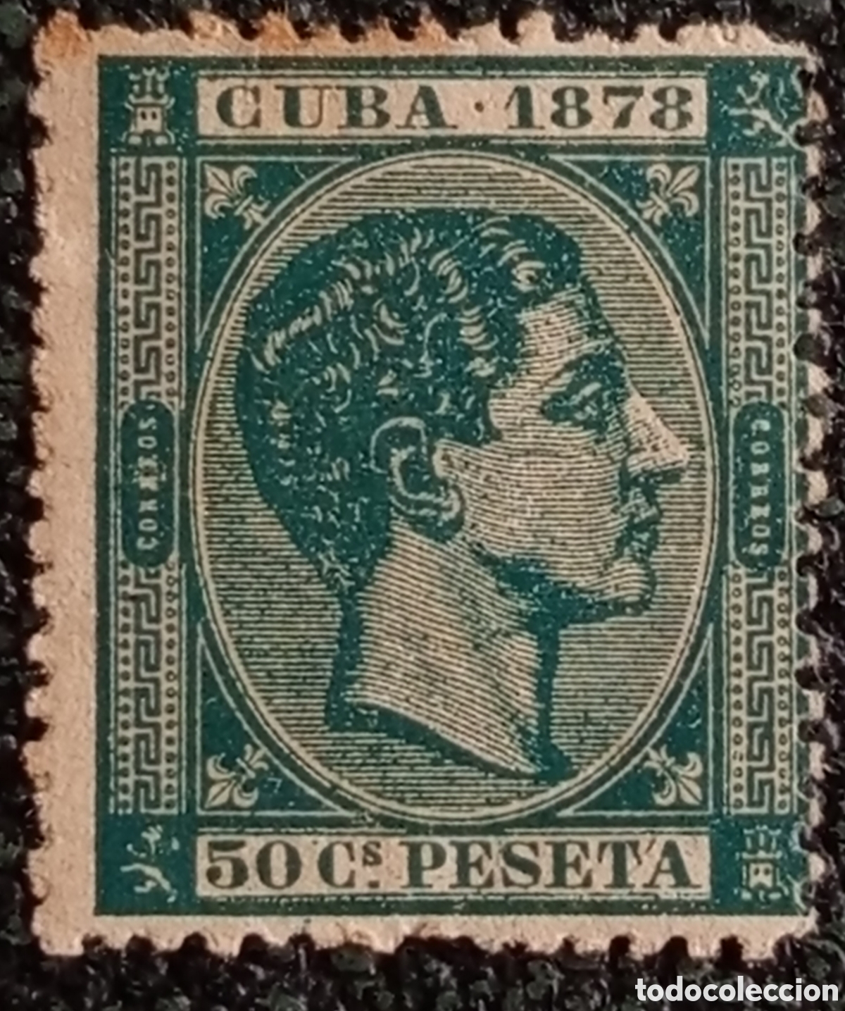 Sellos: Cuba 1878 Alfonso XII 50 C&eacute;ntimos de Peseta Verde - Edifil #54 MH