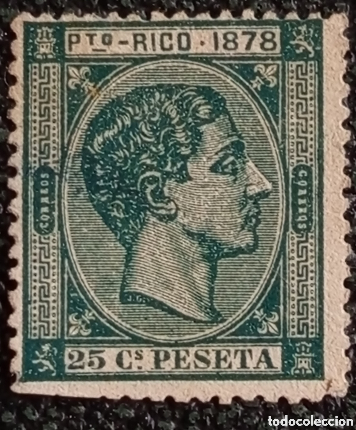 Sellos: Puerto Rico 1878 Alfonso XII 25 C&eacute;ntimos de Peseta Verde - Edifil #28 MH