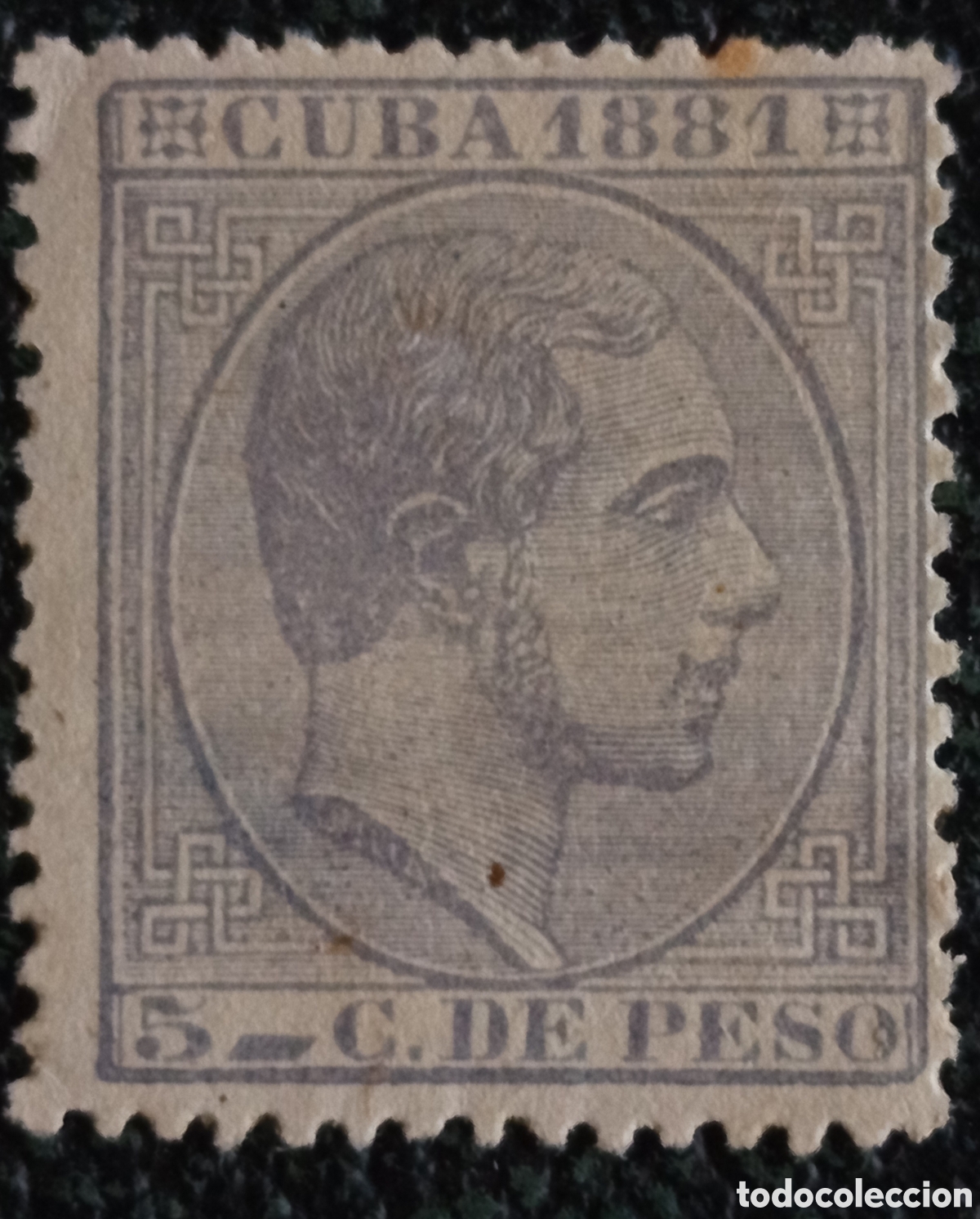 Sellos: Cuba 1881 Alfonso XII 5 C&eacute;ntimos de Peso Gris / Violeta - Edifil #70 / Scott #98 MH