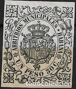 Sellos: CUBA, Arbitrios Municipales HABANA, 1,50 pesos negro * * lujo