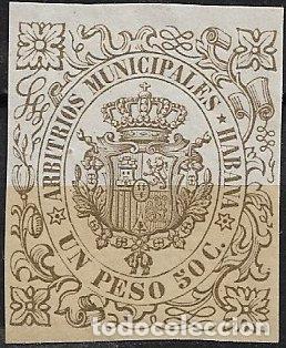 Sellos: CUBA, Arbitrios Municipales HABANA, 1,50 pesos verde bronce * * lujo