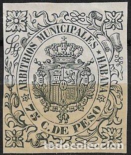Sellos: CUBA, Arbitrios Municipales HABANA, 75 cts. de peso gris * * lujo