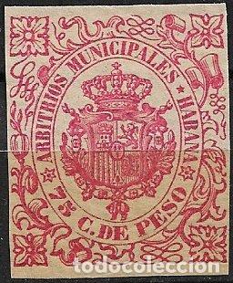 Sellos: CUBA, Arbitrios Municipales HABANA, 75 cts. de peso rosa oscuro * * lujo
