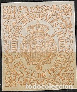 Sellos: CUBA, Arbitrios Municipales HABANA, 37 1/2 cts. de peso ocre * * lujo