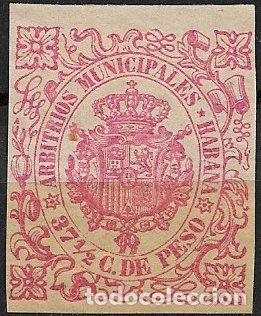 Sellos: CUBA, Arbitrios Municipales HABANA, 37 1/2 cts. de peso rosa * * lujo