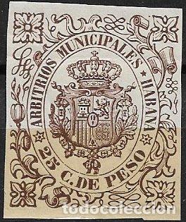 Sellos: CUBA, Arbitrios Municipales HABANA, 25 cts. de peso casta&ntilde;o oscuro * * lujo