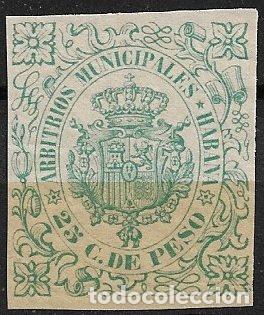Sellos: CUBA, Arbitrios Municipales HABANA, 25 cts. de peso verde oscuro * * lujo