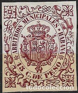 Sellos: CUBA, Arbitrios Municipales HABANA, 15 cts. de peso casta&ntilde;o carminado * * lujo