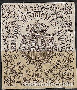 Sellos: CUBA, Arbitrios Municipales HABANA, 15 cts. de peso gris * * lujo