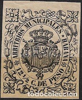 Sellos: CUBA, Arbitrios Municipales HABANA, 12 1/2 cts. de peso negro * * lujo