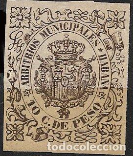 Sellos: CUBA, Arbitrios Municipales HABANA, 10 cts. de peso casta&ntilde;o oscuro * * lujo