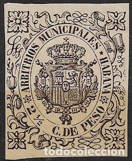Sellos: CUBA, Arbitrios Municipales HABANA, 2 1/2 cts. de peso casta&ntilde;o * * lujo