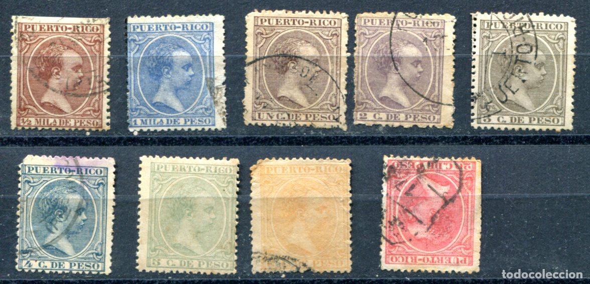 Francobolli: 9 sellos diferentes de Puerto Rico. A&ntilde;o 1894. Calidad normal de la &eacute;poca. Al &uacute;ltimo le faltan diente