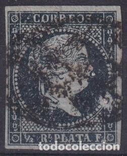 Selos: 1855-340 CUBA ANTILLAS SPAIN 1855 ISABEL II N&ordm;.1 &frac12; r GREEN BLACK CON BURBUJA DE IMPRESI&Oacute;N.