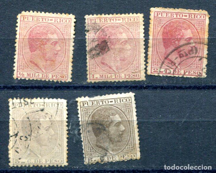 Sellos: 5 sellos diferentes de Puerto Rico. A&ntilde;o 1882. Usados. Calidad de la &eacute;poca