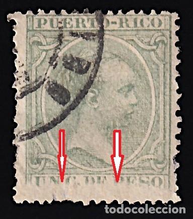 Sellos: Puerto Rico, 1891 EDIFIL N&ordm; 92, 1 ct. verde, [Defecto de impresi&oacute;n.]