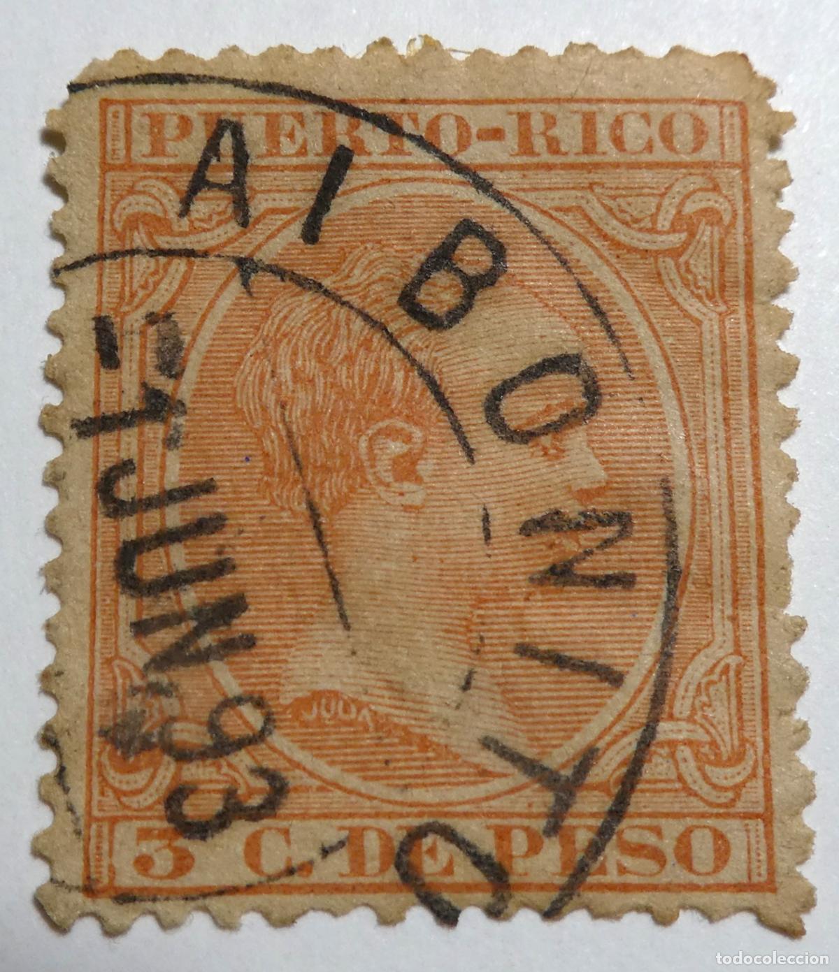 Sellos: Sello postal de ESPA&Ntilde;A, PUERTO RICO, 1890, ALFONSO XIII 3 c. de Peso