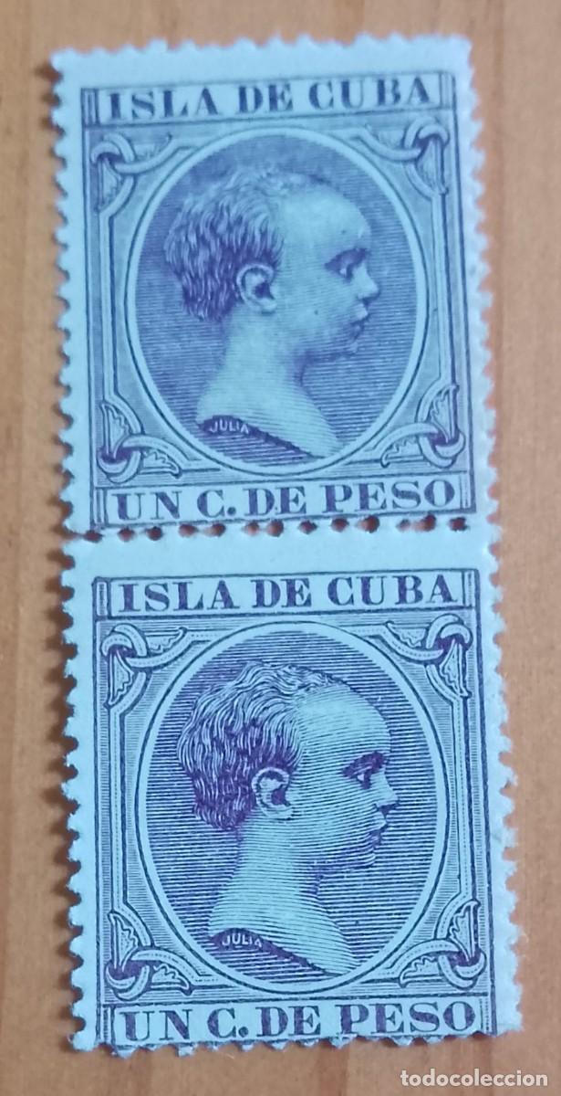 Sellos: ISLA DE CUBA - TIRA 2 SELLOS, UN C. DE PESO - ALFONSO XIII - VER DESCRIPCI&Oacute;N