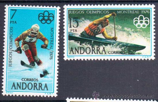 Stamps: ANDORRA OLIMPIDAS MONTRELA 1976 REMO ESQUI La diferencia de tonalidad en la imagen es un problema de