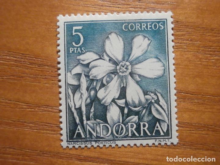Sellos: SELLO - ANDORRA CORREO ESPA&Ntilde;OL - EDIFIL 70 - 1966 - 5 PTA Verde - Tipos diversos - Flores