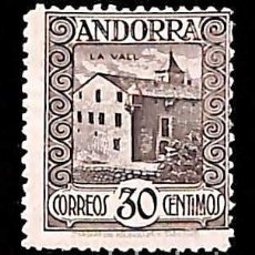 Francobolli: ANDORRA ESPAÑOLA, 1929 EDIFIL Nº 21 /*/, 30 C. CASTAÑO, NÚMERO DE CONTROL AL DORSO. Lote 363556545