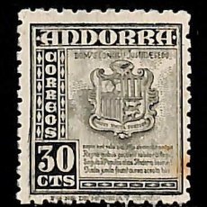 Sellos: ANDORRA, 1948-53 EDIFIL Nº 50 /**/, 30 C. VERDE OLIVA , SIN FIJASELLOS