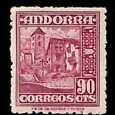 Sellos: ANDORRA, 1948-53 EDIFIL Nº 53 /*/, 90 C. LILA ROSACEO. Lote 364137206