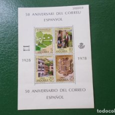 Sellos: ANDORRA, 1978, HOJA BLOQUE 50 ANIVERSARIO DEL CORREO ESPAÑOL, EDIFIL 116