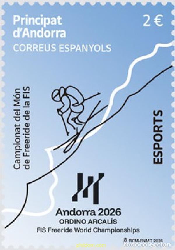 Sellos: 782166 MNH ANDORRA. Adm&oacute;n espa&ntilde;ola 2026 ESPORTS. CAMPIONAT DEL M&oacute;N DE FREERIDE DE LA FIS.